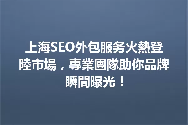 上海SEO外包服务火熱登陸市場,專業團隊助你品牌瞬間曝光! 一