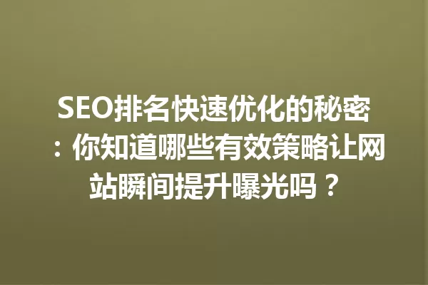 SEO排名快速优化的秘密:你知道哪些有效策略让网站瞬间提升曝光吗? 一