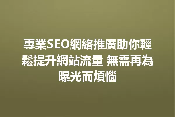 專業SEO網絡推廣助你輕鬆提升網站流量 無需再為曝光而煩惱 一