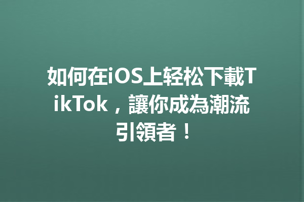 如何在iOS上轻松下載TikTok,讓你成為潮流引領者! 如何在iOS上轻松下載TikTok,讓你成為潮流引領者!