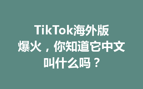 TikTok海外版爆火,你知道它中文叫什么吗? TikTok海外版爆火,你知道它中文叫什么吗?