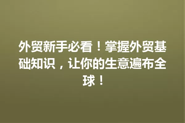 外贸新手必看!掌握外贸基础知识,让你的生意遍布全球! 一