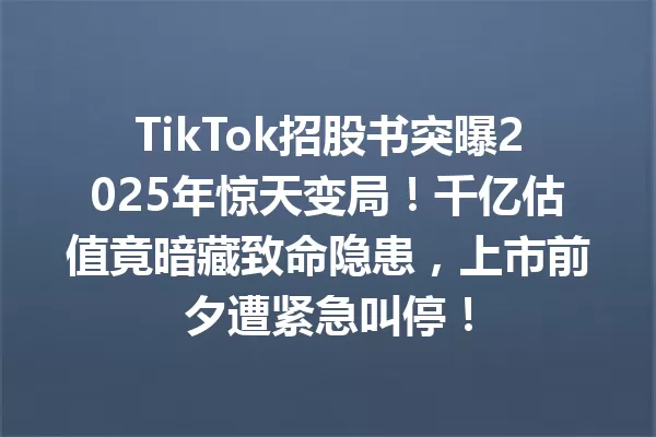 TikTok招股书突曝2025年惊天变局!千亿估值竟暗藏致命隐患,上市前夕遭紧急叫停! 一
