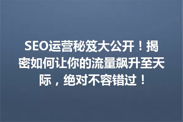 SEO运营秘笈大公开!揭密如何让你的流量飙升至天际,绝对不容错过! 一