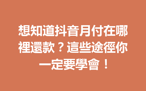 想知道抖音月付在哪裡還款?這些途徑你一定要學會! 想知道抖音月付在哪裡還款?這些途徑你一定要學會!