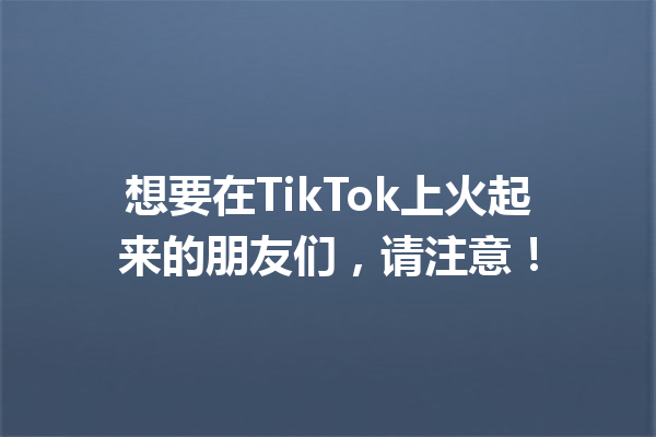 想要在TikTok上火起来的朋友们,请注意! 想要在TikTok上火起来的朋友们,请注意!