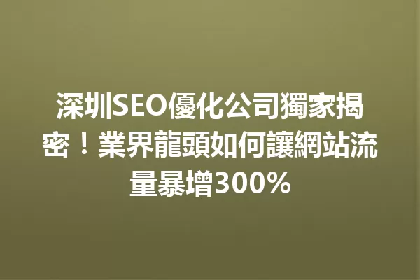 深圳SEO優化公司獨家揭密!業界龍頭如何讓網站流量暴增300% 一