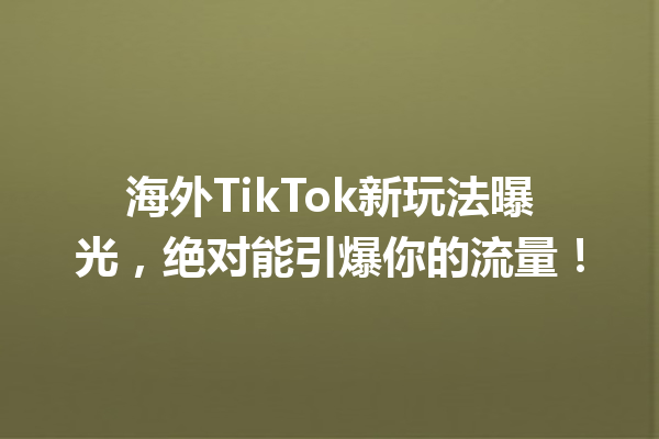 海外TikTok新玩法曝光,绝对能引爆你的流量! 海外TikTok新玩法曝光,绝对能引爆你的流量!