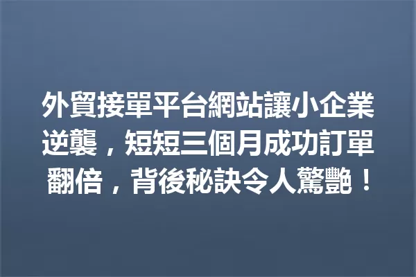 外貿接單平台網站讓小企業逆襲,短短三個月成功訂單翻倍,背後秘訣令人驚艷! 一