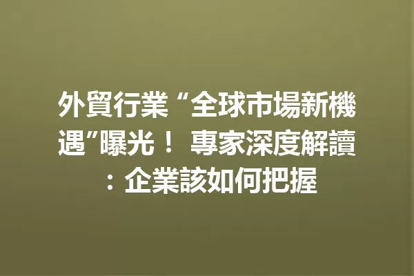外貿行業 “全球市場新機遇”曝光! 專家深度解讀:企業該如何把握 一