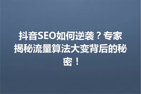 抖音SEO如何逆袭?专家揭秘流量算法大变背后的秘密! 一