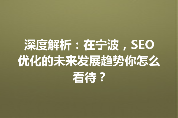 深度解析:在宁波,SEO优化的未来发展趋势你怎么看待? 深度解析:在宁波,SEO优化的未来发展趋势你怎么看待?