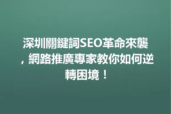 深圳關鍵詞SEO革命來襲,網路推廣專家教你如何逆轉困境! 一