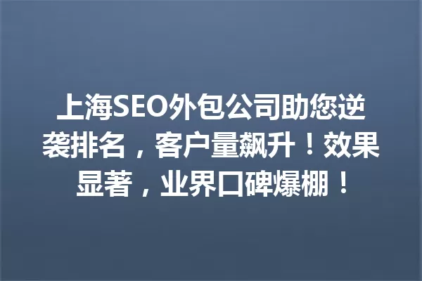 上海SEO外包公司助您逆袭排名,客户量飙升!效果显著,业界口碑爆棚! 一