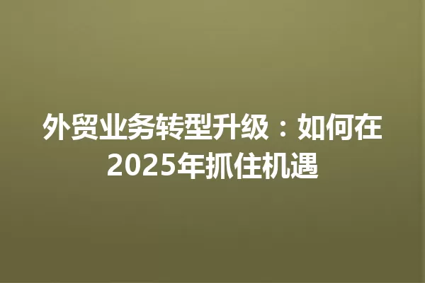 外贸业务转型升级:如何在2025年抓住机遇 一
