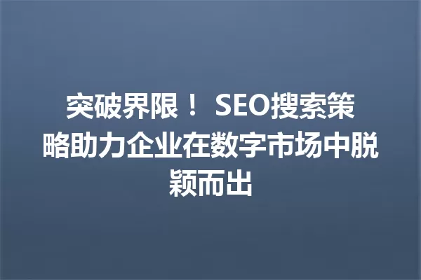 突破界限! SEO搜索策略助力企业在数字市场中脱颖而出 一