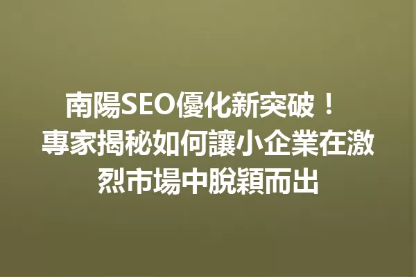 南陽SEO優化新突破! 專家揭秘如何讓小企業在激烈市場中脫穎而出 一