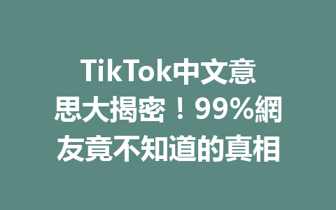 TikTok中文意思大揭密!99%網友竟不知道的真相 TikTok中文意思大揭密!99%網友竟不知道的真相