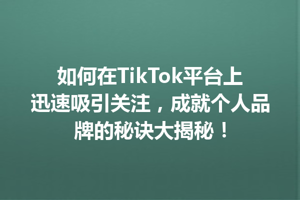 如何在TikTok平台上迅速吸引关注,成就个人品牌的秘诀大揭秘! 如何在TikTok平台上迅速吸引关注,成就个人品牌的秘诀大揭秘!