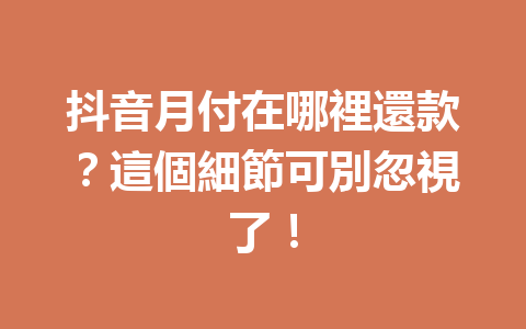 抖音月付在哪裡還款?這個細節可別忽視了! 抖音月付在哪裡還款?這個細節可別忽視了!