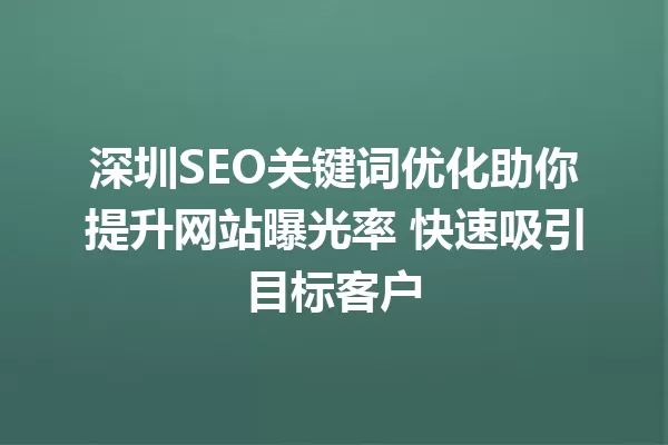深圳SEO关键词优化助你提升网站曝光率 快速吸引目标客户 一