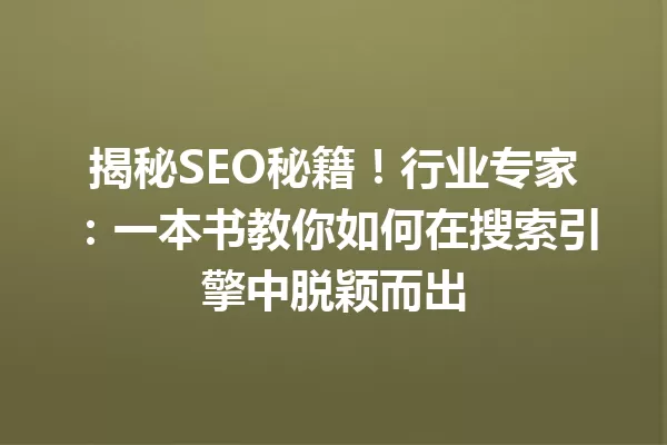 揭秘SEO秘籍!行业专家:一本书教你如何在搜索引擎中脱颖而出 一