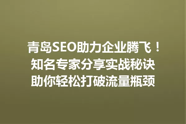 青岛SEO助力企业腾飞! 知名专家分享实战秘诀 助你轻松打破流量瓶颈 一