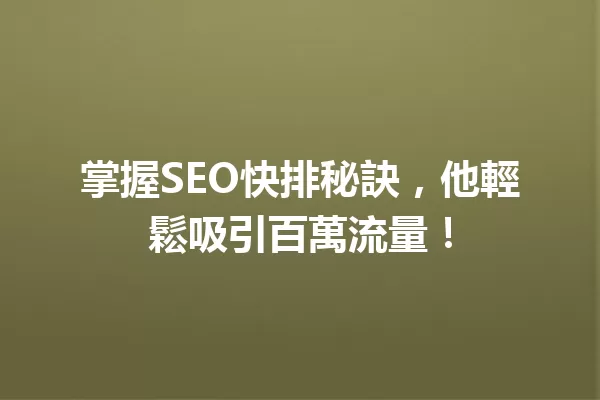 掌握SEO快排秘訣,他輕鬆吸引百萬流量! 一