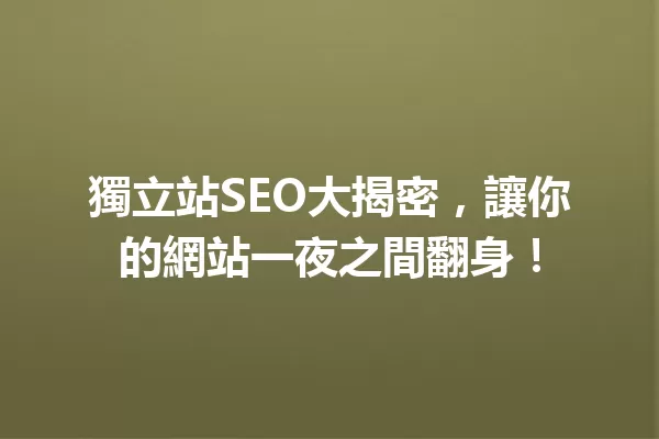 獨立站SEO大揭密,讓你的網站一夜之間翻身! 一