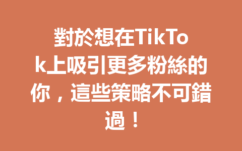 對於想在TikTok上吸引更多粉絲的你,這些策略不可錯過! 對於想在TikTok上吸引更多粉絲的你,這些策略不可錯過!