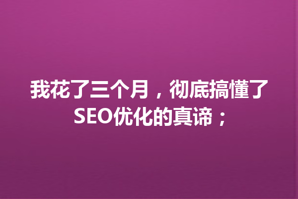我花了三个月,彻底搞懂了SEO优化的真谛; 我花了三个月,彻底搞懂了SEO优化的真谛;