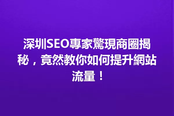 深圳SEO專家驚現商圈揭秘,竟然教你如何提升網站流量! 一