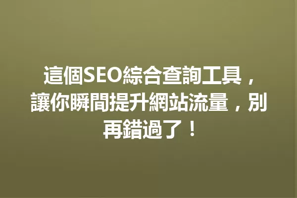 這個SEO綜合查詢工具,讓你瞬間提升網站流量,別再錯過了! 一