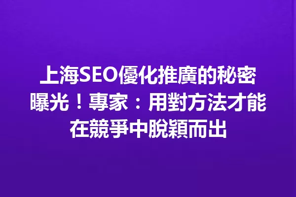 上海SEO優化推廣的秘密曝光!專家:用對方法才能在競爭中脫穎而出 一