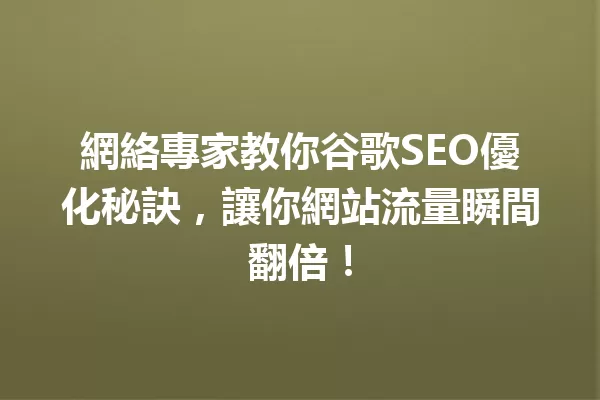 網絡專家教你谷歌SEO優化秘訣,讓你網站流量瞬間翻倍! 一
