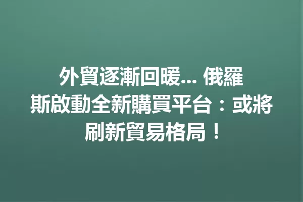 外貿逐漸回暖... 俄羅斯啟動全新購買平台:或將刷新貿易格局! 一