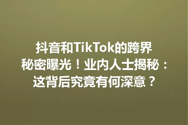 抖音和TikTok的跨界秘密曝光!业内人士揭秘:这背后究竟有何深意? 一