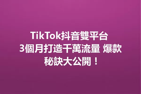 TikTok抖音雙平台 3個月打造千萬流量 爆款秘訣大公開! 一