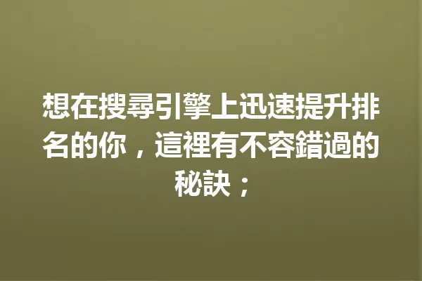 想在搜尋引擎上迅速提升排名的你,這裡有不容錯過的秘訣;1