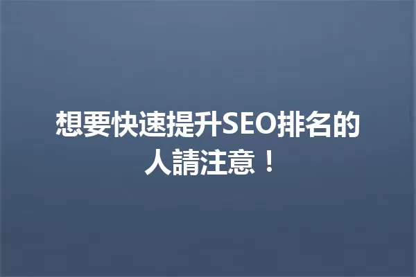 想要快速提升SEO排名的人請注意! 一
