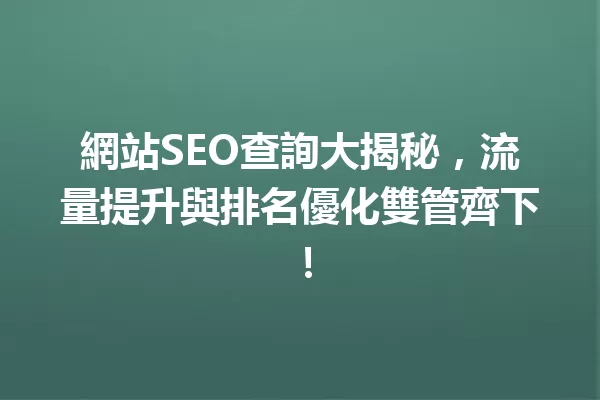 網站SEO查詢大揭秘,流量提升與排名優化雙管齊下! 一