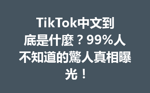 TikTok中文到底是什麼?99%人不知道的驚人真相曝光! TikTok中文到底是什麼?99%人不知道的驚人真相曝光!