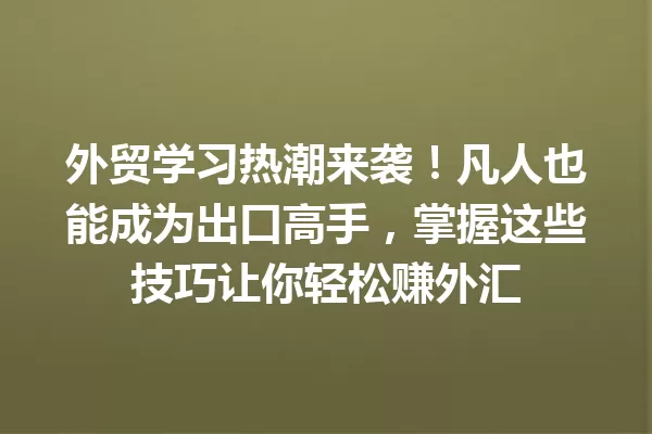 外贸学习热潮来袭!凡人也能成为出口高手,掌握这些技巧让你轻松赚外汇 一