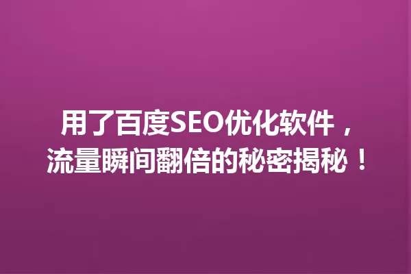 用了百度SEO优化软件,流量瞬间翻倍的秘密揭秘! 一