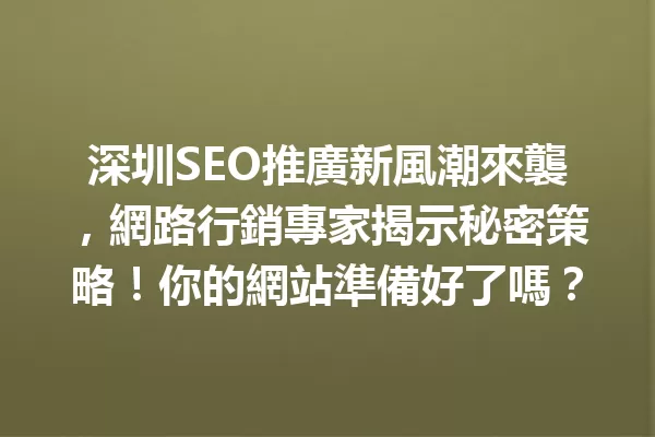 深圳SEO推廣新風潮來襲,網路行銷專家揭示秘密策略!你的網站準備好了嗎? 一