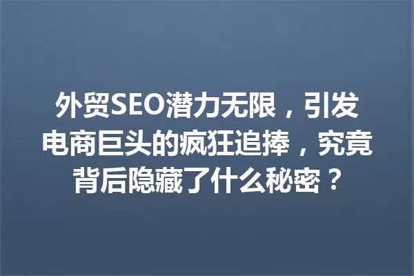 外贸SEO潜力无限,引发电商巨头的疯狂追捧,究竟背后隐藏了什么秘密? 一