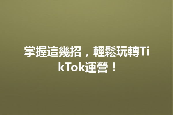 掌握這幾招,輕鬆玩轉TikTok運營! 掌握這幾招,輕鬆玩轉TikTok運營!