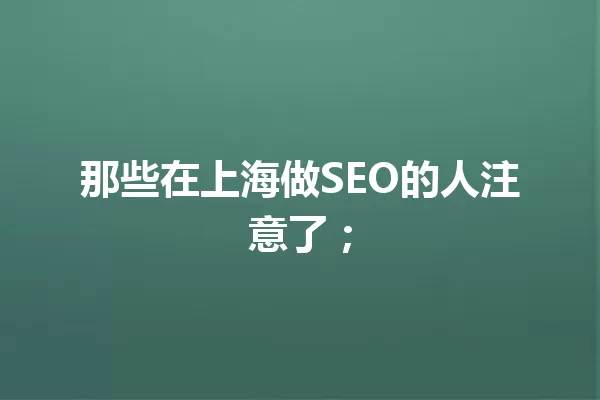 那些在上海做SEO的人注意了； 一