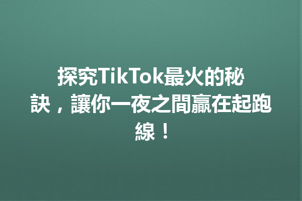 探究TikTok最火的秘訣,讓你一夜之間贏在起跑線! 探究TikTok最火的秘訣,讓你一夜之間贏在起跑線!
