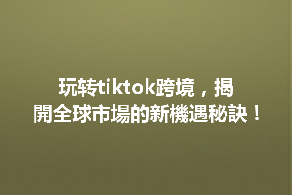 玩转tiktok跨境,揭開全球市場的新機遇秘訣! 玩转tiktok跨境,揭開全球市場的新機遇秘訣!